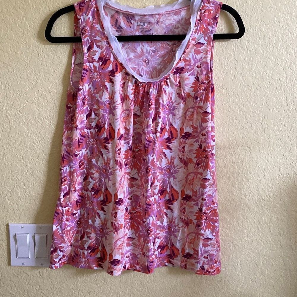 Loft Ruffled Neck Tank Top, Size Medium